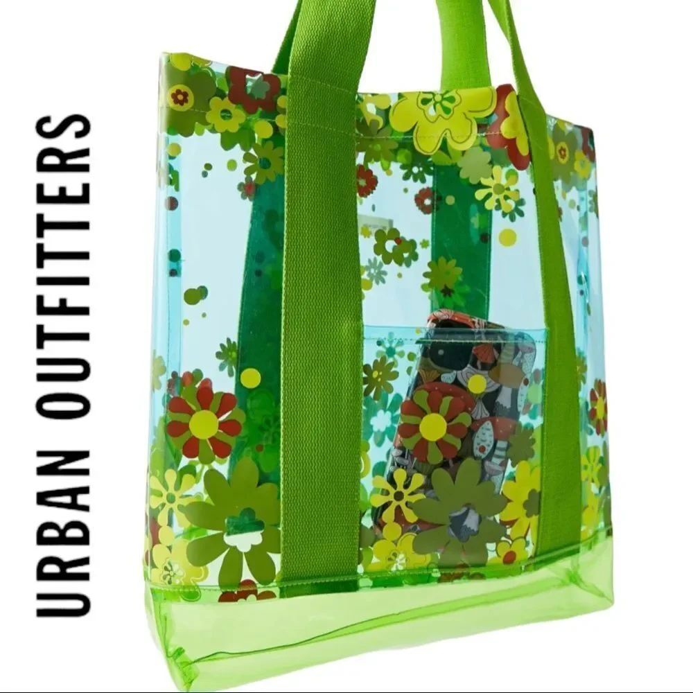 NEW Urban Outfitters UO Green Floral PVC Tote Bag